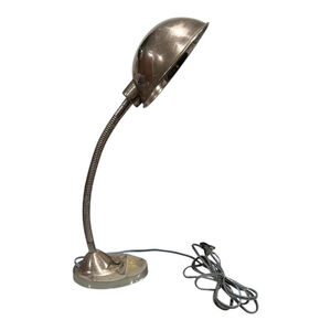 Vintage Chrome Gooseneck Desk Lamp Mid Century Modern Dome Shade Silver Metal